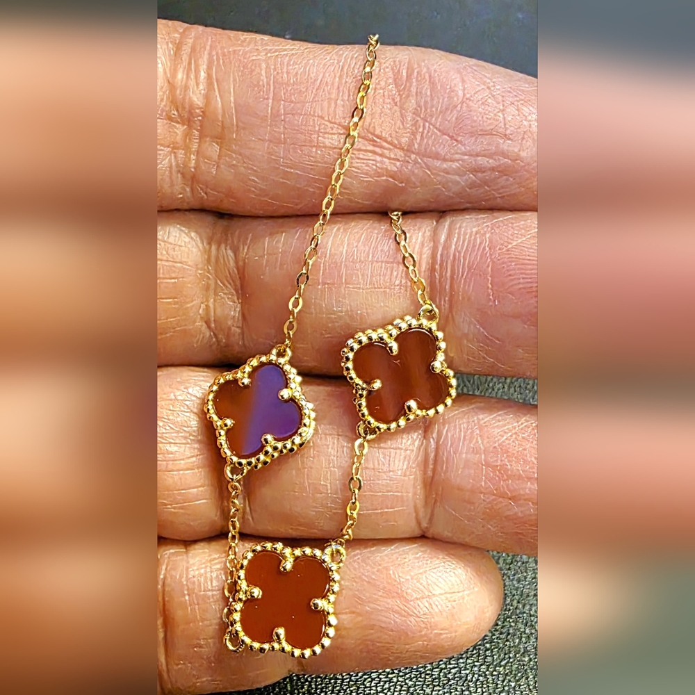 💛18k Red Agate 3 Clover Bracelet